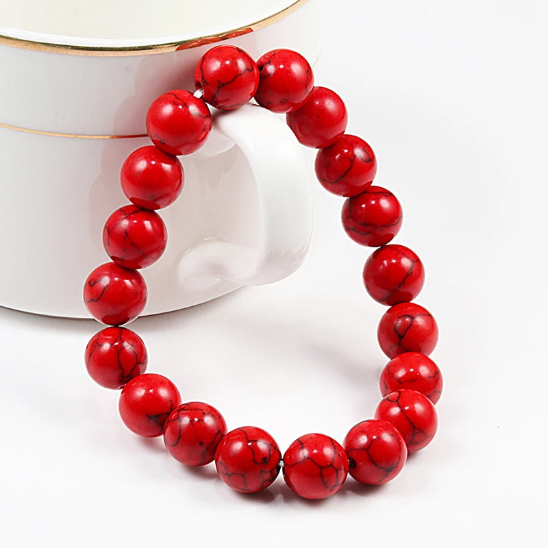 luckacco new 6mm 8mm 10mm red beads bracelets classic elastic stretch natural stone bracelet bangle for women men yoga jewelry