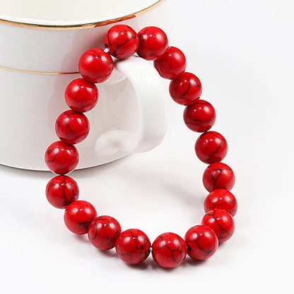Luckacco New 6mm 8mm 10mm Red Beads Bracelets Classic Elastic Stretch Natural Stone Bracelet Bangle for Women Men Yoga Jewelry