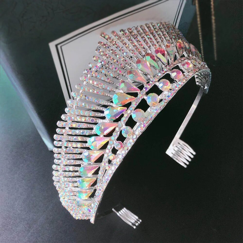 Baroque Luxury AB Color Crystal Peacock Wedding Tiara Crown With Comb Rhinestone Pageant Diadem Headpiece Bride Hair Accessories