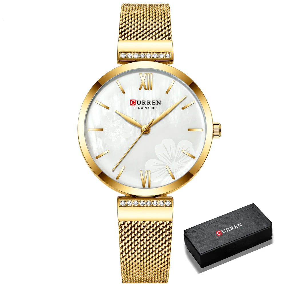 luckacco golden wristwatch mesh ladies watches luxury brand curren elegant simple quartz watch women's bracelet clock female reloj mujer