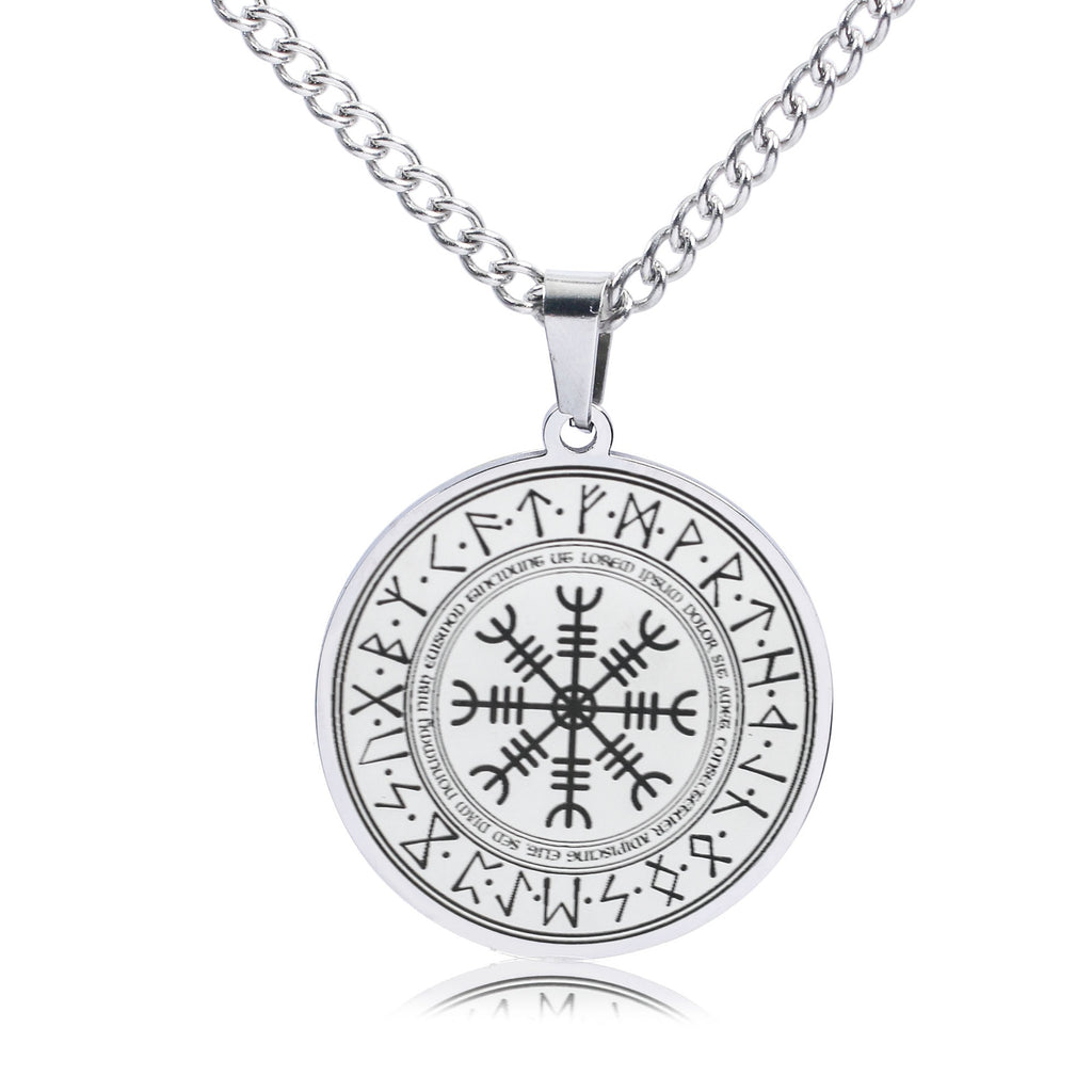 Viking Vintage Fashion Engraved Compass Pendant Necklace for Men Trend Street Party Jewelry Accessories - luckacco