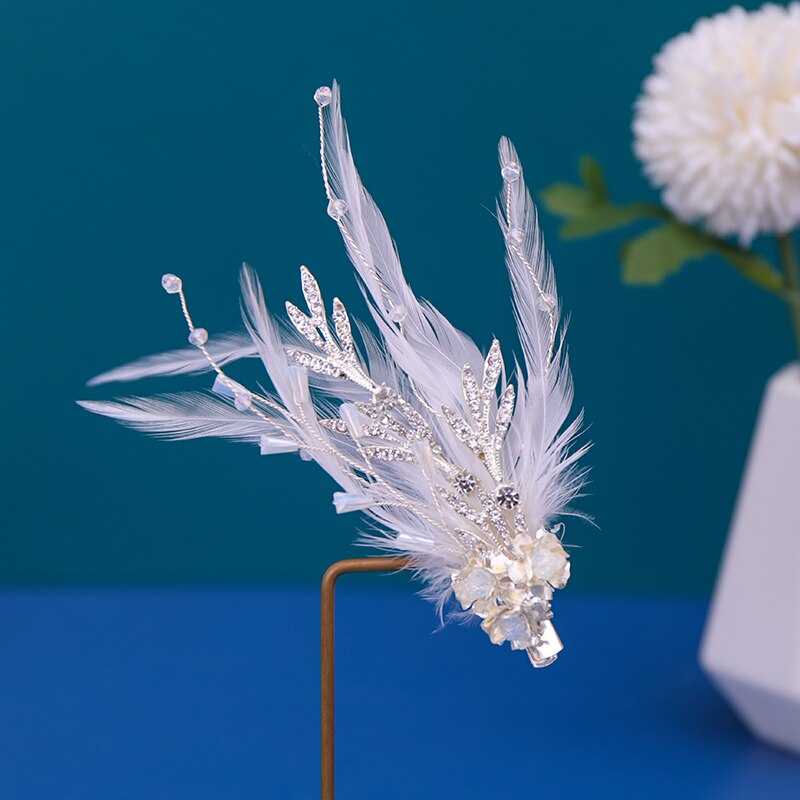 Feather Hair Clip Bridal Hair Accessories Clip Hair Jewelry Feather Decoration Wedding Headpiece - luckacco