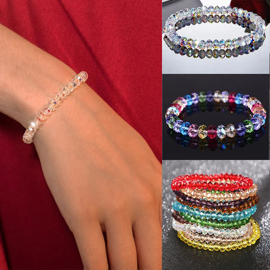 Luckacco New Artificial Austria Crystal Bracelet Fashion Shiny Stone Beads Elasticity Rope Strand Bracelets for Women Jewelry