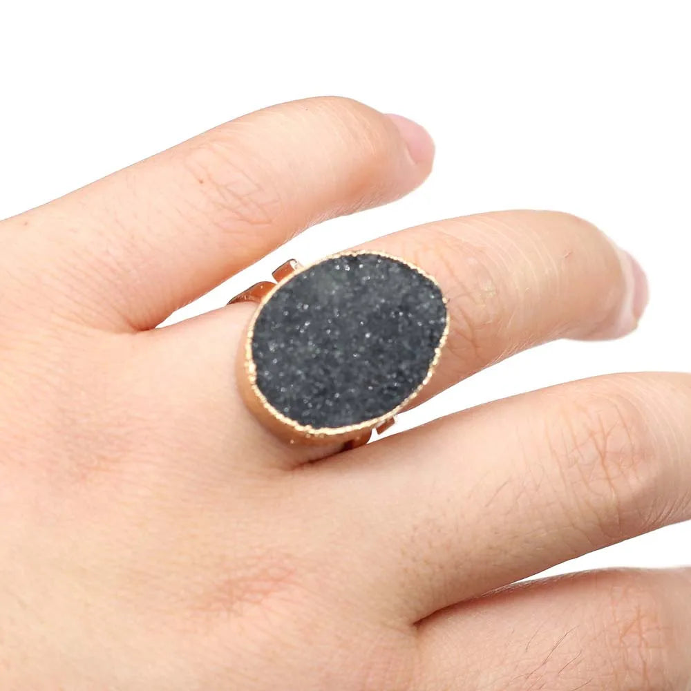 luckacco irregular agates druzy ring adjustable statement rings natural stone quartz rings for women jewelry