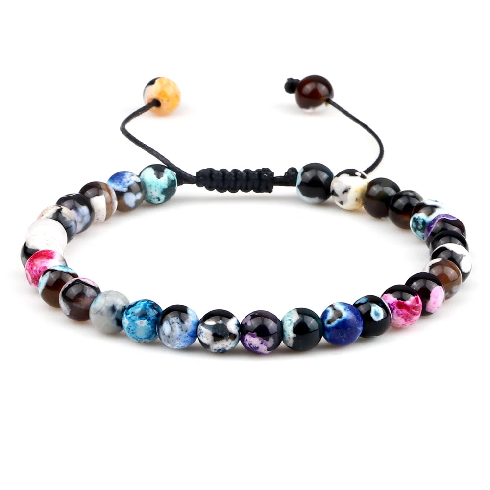 luckacco 6mm fire agates onyx bead bracelet natural stone men women braided rope bangle adjustable jewelry yoga healing balance bracelets