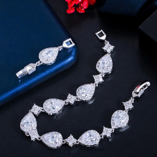 Luckacco CWWZircons Top Bling Big Water Drop Cubic Zirconia Rose Gold Color Tennis Bracelet for Women Trendy Party Wedding Jewelry CB238