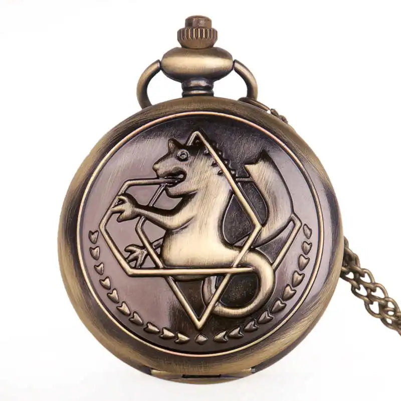 luckacco antique fullmetal alchemist edward elric cosplay quartz pocket watch with pendant necklace men women fob watch