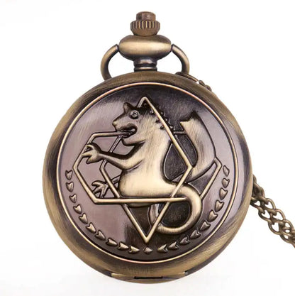 Luckacco Antique FullMetal Alchemist Edward Elric Cosplay Quartz Pocket Watch with Pendant Necklace Men Women Fob Watch
