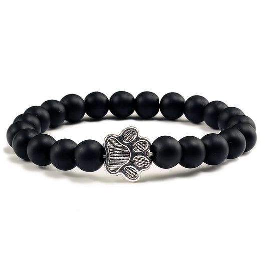Luckacco Men Natural Black Lava Stone Bracelet Cat Paw Blue Pine Beaded Bracelets Bangles Energy Women Yoga Fashion Couple Jewelry Gifts