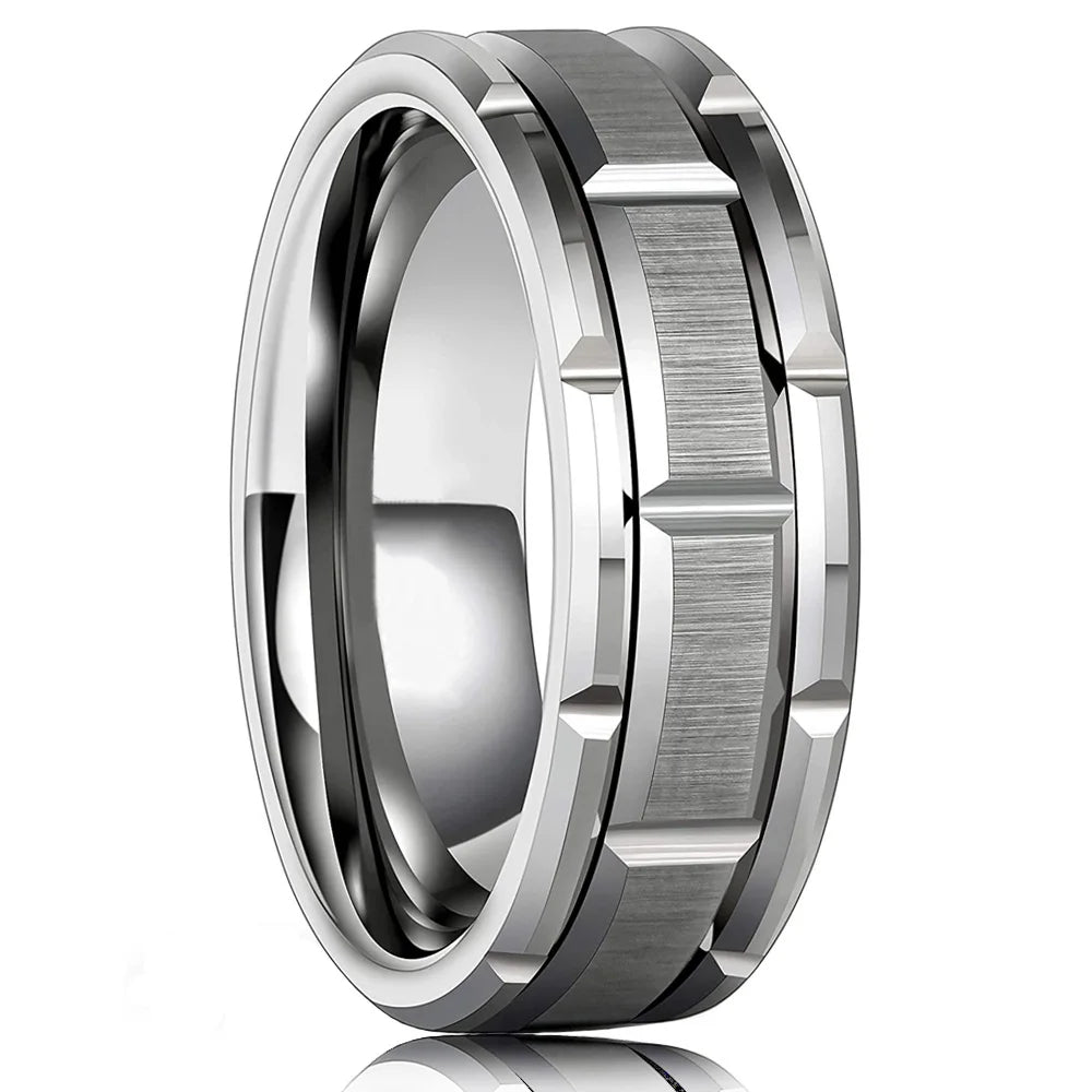 luckacco fashion men 8mm rose gold color stainless steel rings double groove pattern promise rings for men wedding jewelry accessories