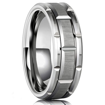 Luckacco Fashion Men 8mm Rose Gold Color Stainless Steel Rings Double Groove Pattern Promise Rings For Men Wedding Jewelry Accessories