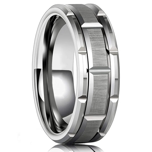 Luckacco Fashion Men 8mm Rose Gold Color Stainless Steel Rings Double Groove Pattern Promise Rings For Men Wedding Jewelry Accessories