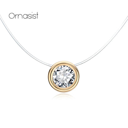 Luckacco Luxury AAA Zircon Necklace For Women Invisible Chain Clavicle Transparent Fishline Choker Pendant On Line Neck High Quality