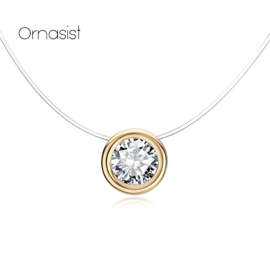 Luckacco Luxury AAA Zircon Necklace For Women Invisible Chain Clavicle Transparent Fishline Choker Pendant On Line Neck High Quality