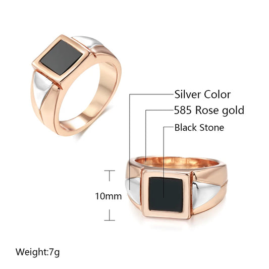 Luckacco Kinel Hot Fashion Black Stone Men Ring 585 Rose Gold Simple Square Ring For Women High Quality Daily Fine Jewelry