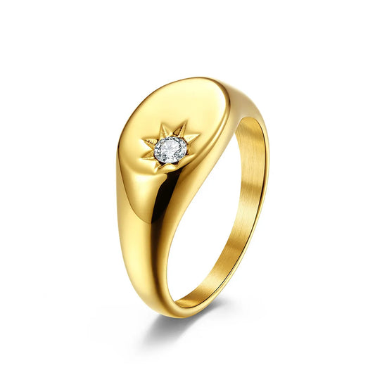 Luckacco 316L Stainless Steel Nickel& Lead Free Zircon Paved Star Singet Rings for Women Tarnish Free Party Jewelry Gold Color Ring