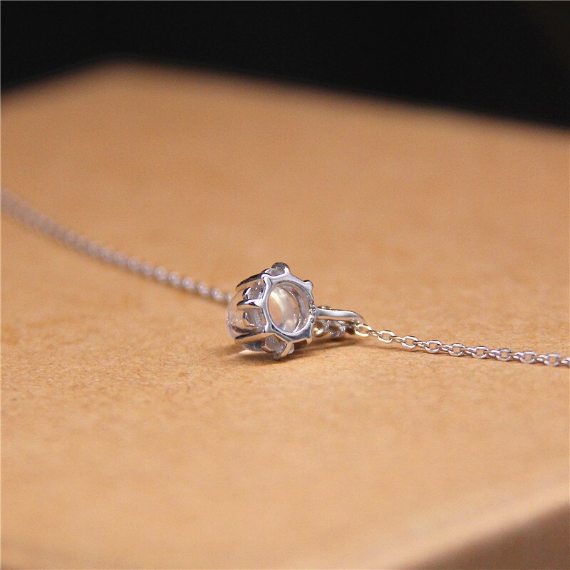 Blue Moonstone Pendant S925 Pure Silver Necklace Hollow Flower Shaped Flash Cz Clavicle Chain Necklaces for Women Fine Jewelry - luckacco