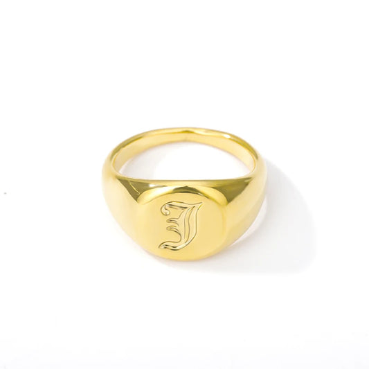Luckacco Gothic A-Z Initial Signet Rings For Women Men Wedding Statement Anillos Best Friend Party Gift Jewelry