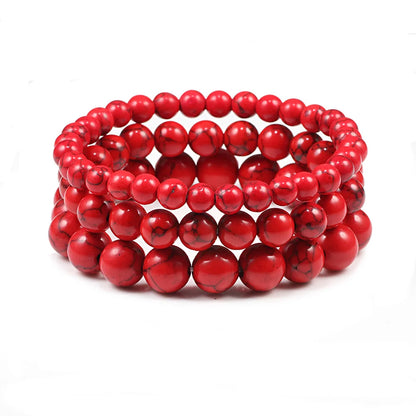 Luckacco New 6mm 8mm 10mm Red Beads Bracelets Classic Elastic Stretch Natural Stone Bracelet Bangle for Women Men Yoga Jewelry