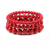Luckacco New 6mm 8mm 10mm Red Beads Bracelets Classic Elastic Stretch Natural Stone Bracelet Bangle for Women Men Yoga Jewelry