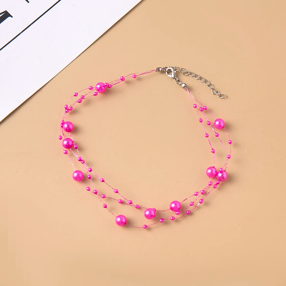 luckacco elegant multilayer pearl choker necklace vintage flower butterfly acrylic chain necklace for women fashion wedding jewelry gift
