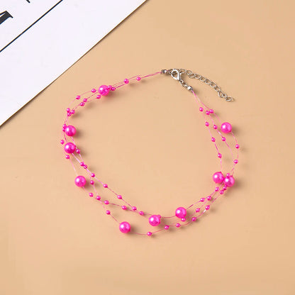 Luckacco Elegant Multilayer Pearl Choker Necklace Vintage Flower Butterfly Acrylic Chain Necklace For Women Fashion Wedding Jewelry Gift