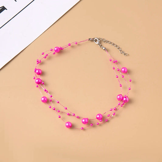 Luckacco Elegant Multilayer Pearl Choker Necklace Vintage Flower Butterfly Acrylic Chain Necklace For Women Fashion Wedding Jewelry Gift