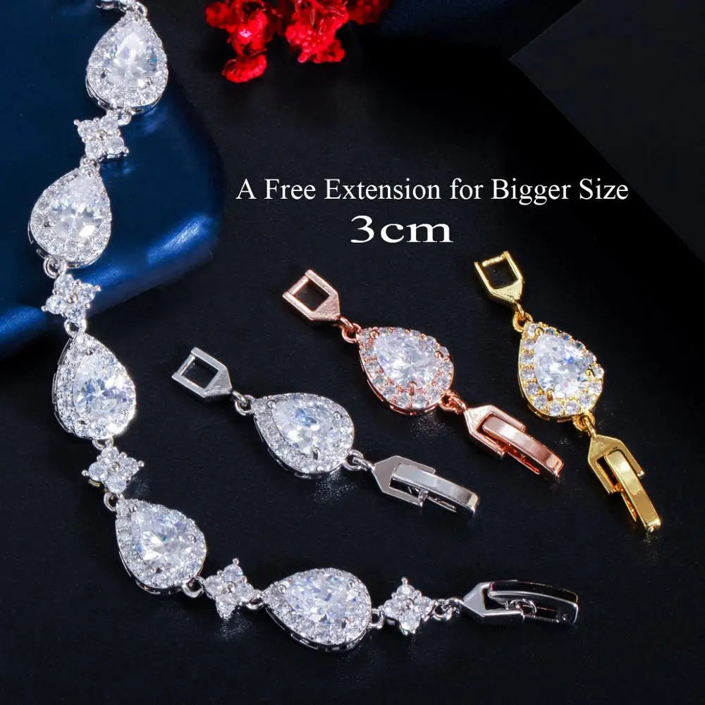 luckacco cwwzircons top bling big water drop cubic zirconia rose gold color tennis bracelet for women trendy party wedding jewelry cb238