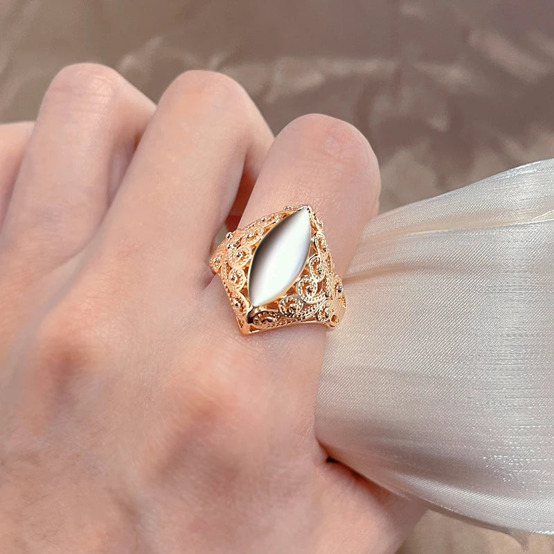 luckacco kinel hot fashion glossy rings for women 585 rose gold unique pattern rhombus rings ethnic bride wedding jewelry 2022 new
