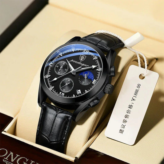 Luckacco POEDAGAR Men Watch New Top Brand Luxury Waterproof Luminous Sport Wristwatch Quartz Military Genuine Leather Relogio Masculino
