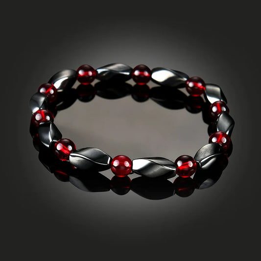 Luckacco Fashion Red Agates Hematite Bracelets Men Positive Energy Hematite Charm Bracelets Women Natural Stone Lucky Bracelet Jewelry