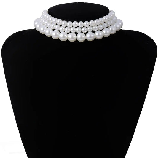Luckacco Multi-Layer White Imitation Pearl Necklace Bead  Chain Punk Ladies Wedding Short Clavicle Necklac Girl Charm Banquet Jewelry