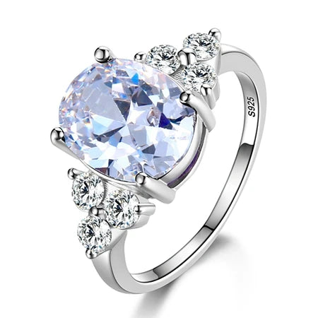 Luckacco 925 Sterling Silver Rings for Woman Luxury Blue Crystal Female Cubic Zirconia Women Sterling 925 Silver Colorful Zircon Ring