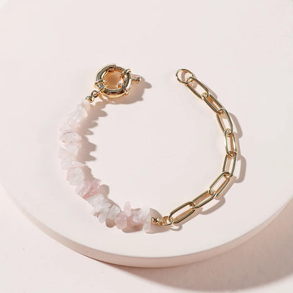 Luckacco Women Fashion Half Stainless Steel Chain Half Purple Natural Crushed Stone Bracelet HD127