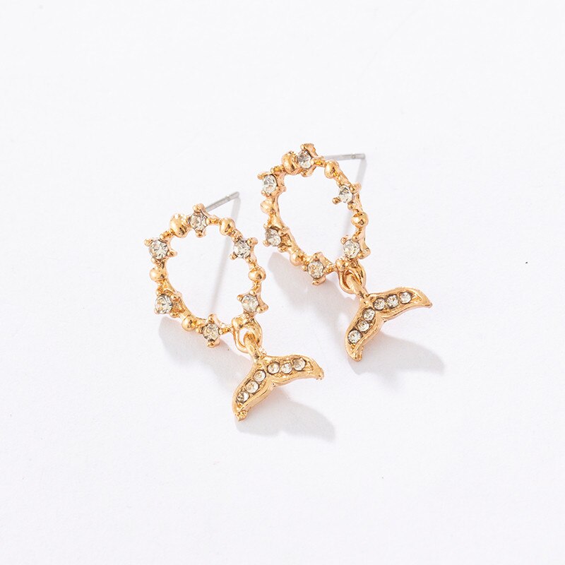 Fishtail Stud Earrings Crystal Earring Geometric Mermaid Earrings For Woman Korean Bijoux Party Jewelry Gifts Wholesale - luckacco