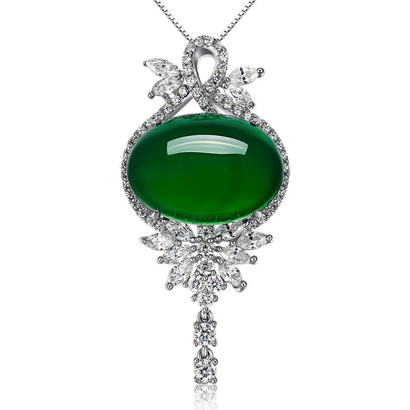 Natural Green Jade Pendant 925 Silver Necklace Jadeite Chalcedony Amulet Fashion Charm Jewelry Gifts for Women Her - luckacco