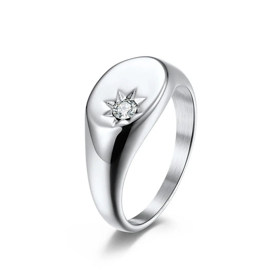 Luckacco 316L Stainless Steel Nickel& Lead Free Zircon Paved Star Singet Rings for Women Tarnish Free Party Jewelry Gold Color Ring