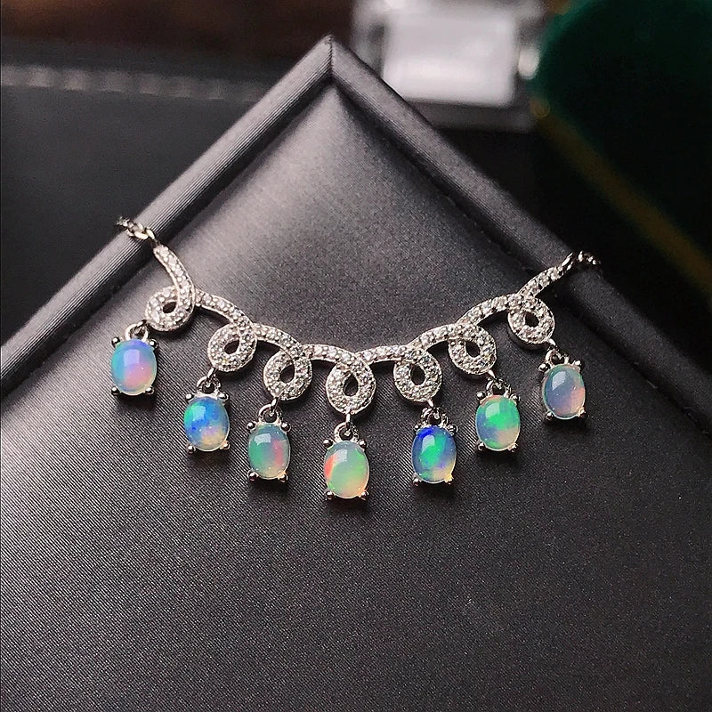 luckacco natural opal necklace, the latest design, colorful, affordable, 925 silver