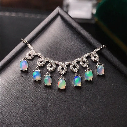 Luckacco Natural Opal Necklace, the latest design, colorful, affordable, 925 silver