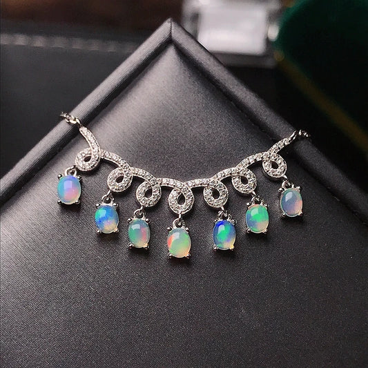 Luckacco Natural Opal Necklace, the latest design, colorful, affordable, 925 silver