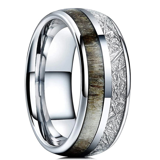 Luckacco Fashion 8mm Men Stainless Steel Rings Inlay Meteorite Abalone Shell Rings For Men Women Wedding Engagement Band Jewelry Gift