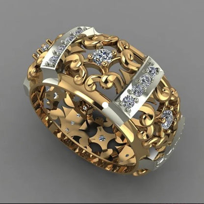 Luckacco daily picks 2019 New Ethnic Strength Ring Fashion Gold Color Hollow Band Geometric Cubic Zircon Stone Hot Selling Engagement Ring