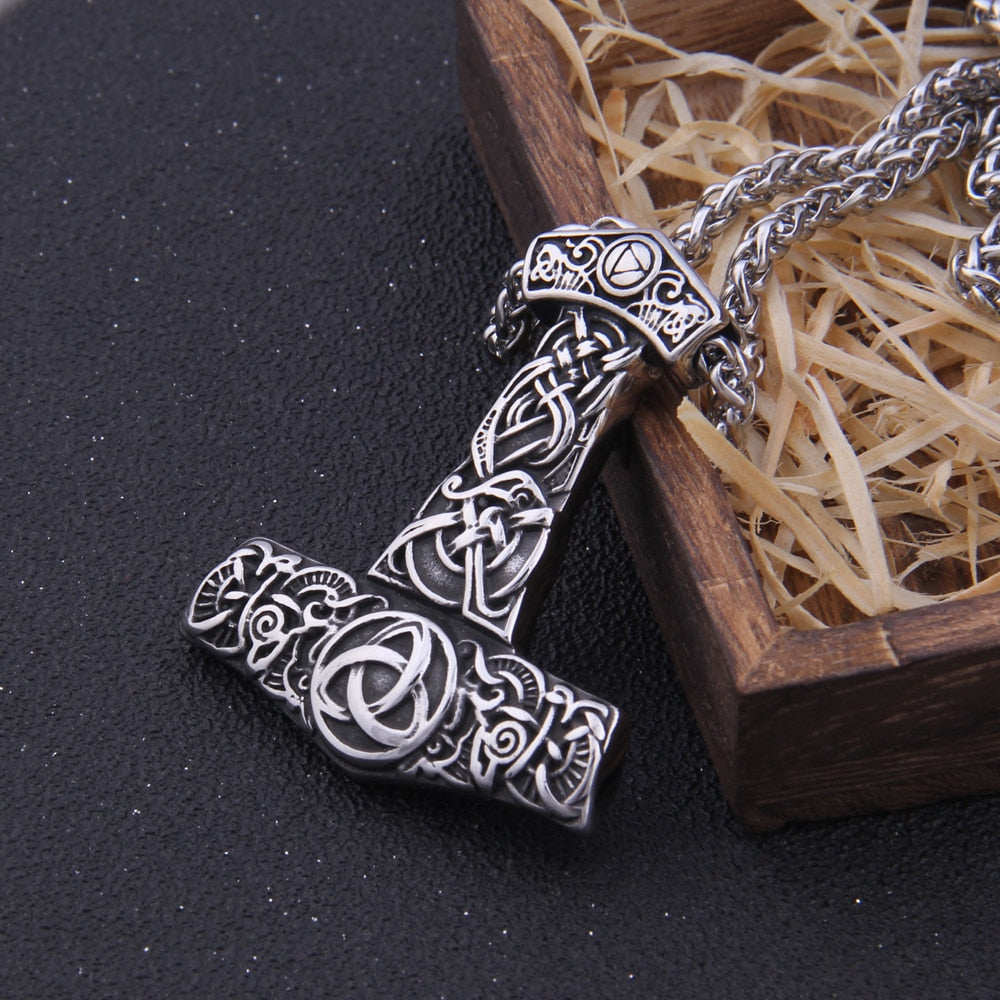 Never Fade Mix Gold color thor's hammer necklace viking scandinavian Odin viking necklace Men Stainless Steel gift - luckacco