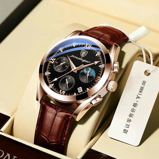 Luckacco POEDAGAR Men Watch New Top Brand Luxury Waterproof Luminous Sport Wristwatch Quartz Military Genuine Leather Relogio Masculino