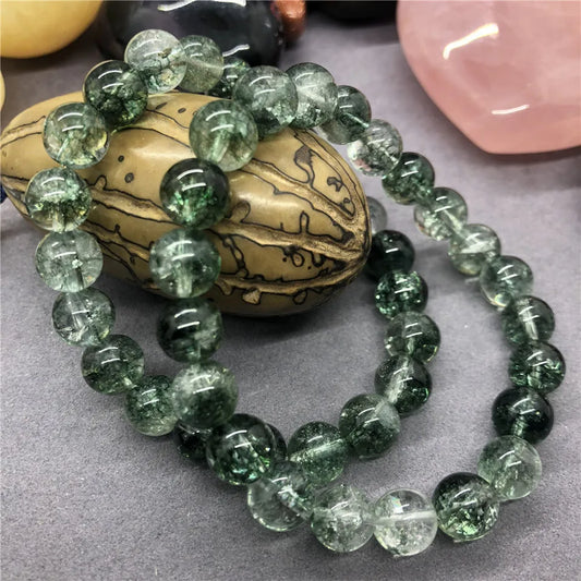 Luckacco Natural Green Crack Phantom Quartz Beads Bracelet Charms for Female 6-12mm