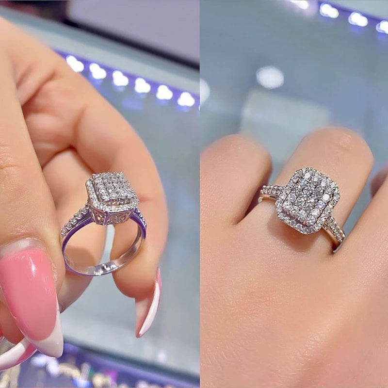 luckacco daily picks luxury silver color rings with dazzling cz geometric shaped fashion versatile wedding bands eternity jewelry for women