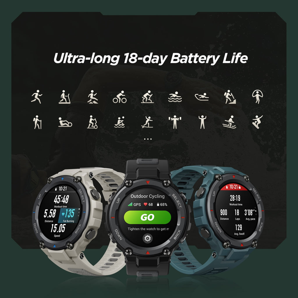 Global Version Original Amazfit T-Rex Pro Smart Watch GPS Outdoor Waterproof Smartwatch For men 18day Battery Life Android iOS - luckacco