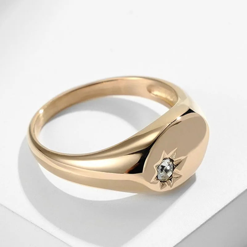 luckacco 316l stainless steel nickel& lead free zircon paved star singet rings for women tarnish free party jewelry gold color ring