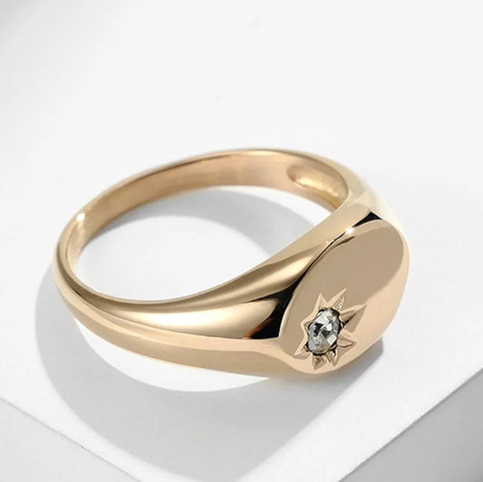 Luckacco 316L Stainless Steel Nickel& Lead Free Zircon Paved Star Singet Rings for Women Tarnish Free Party Jewelry Gold Color Ring