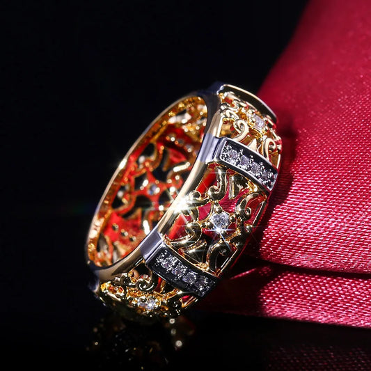 Luckacco daily picks 2019 New Ethnic Strength Ring Fashion Gold Color Hollow Band Geometric Cubic Zircon Stone Hot Selling Engagement Ring